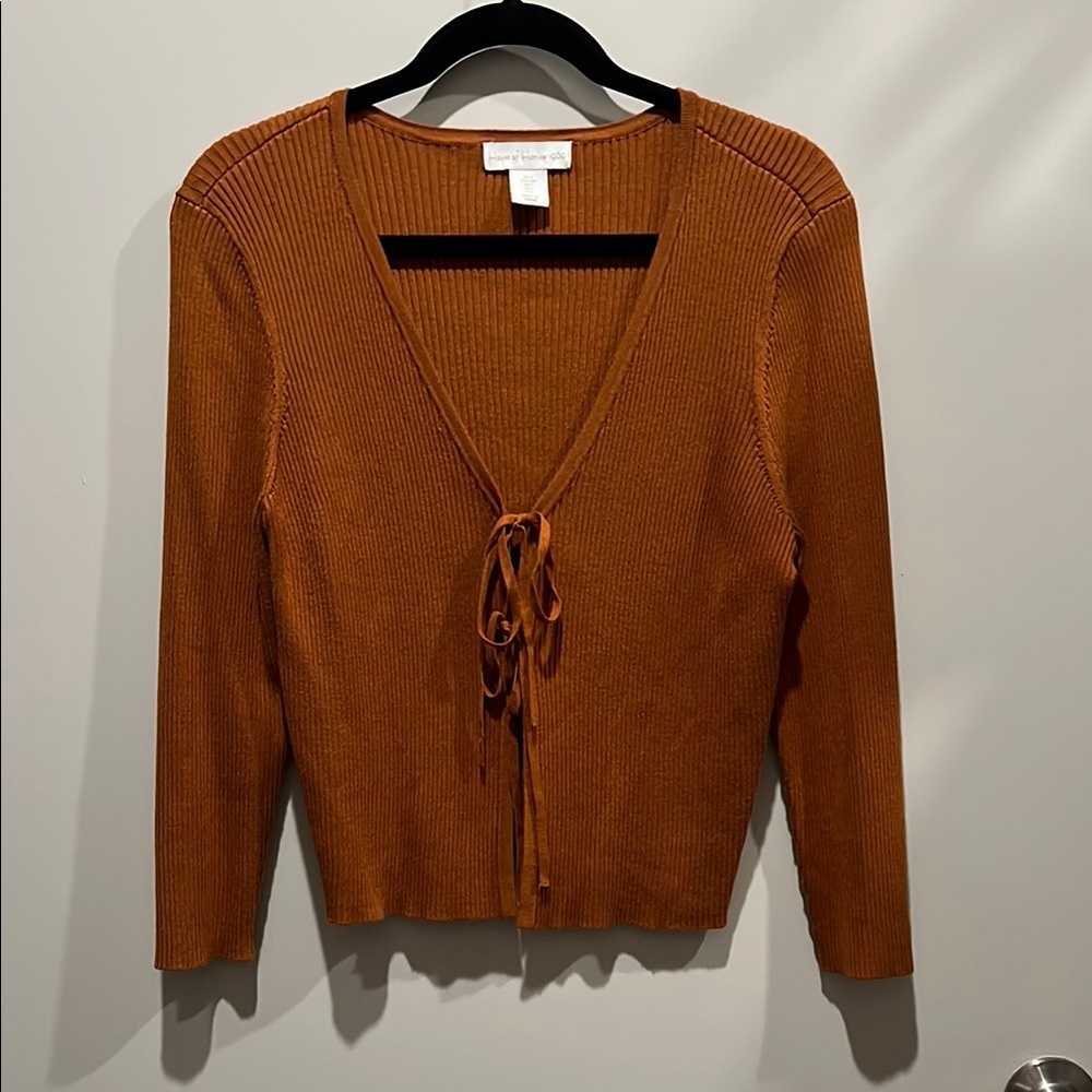 House of Harlow 1960 Brown V-Neck Sweater with Lace-Up Detail